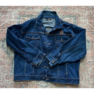 Vintage Y2K Akademiks Denim Jean Jacket Size 2XL Navy Blue Hip Hop